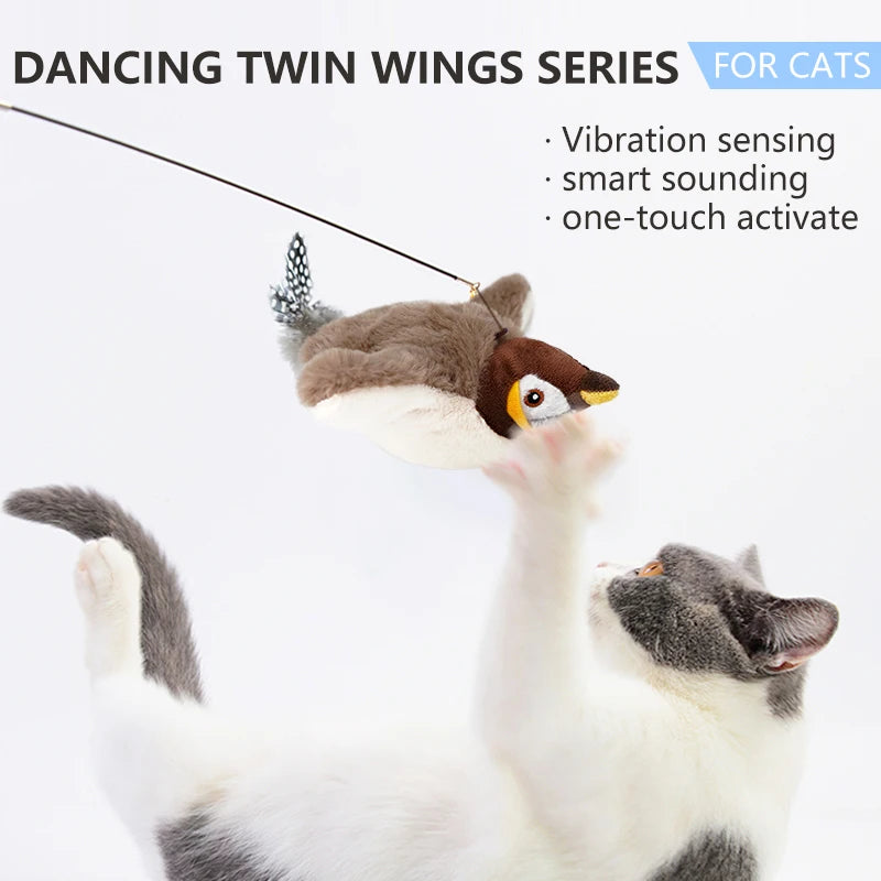 Rechargeable Chirping Flapping Bird Cat Toy with Catnip
