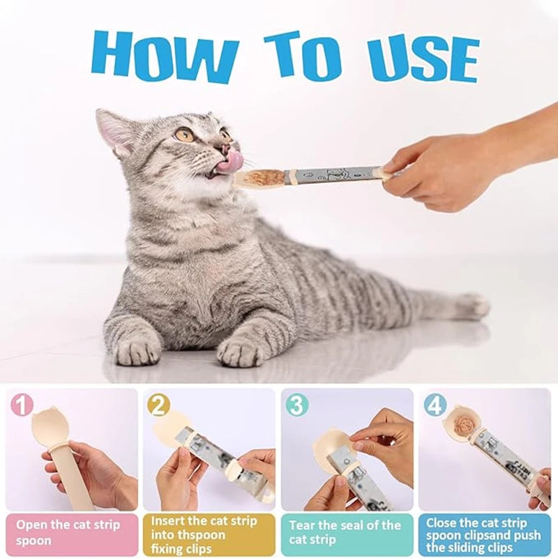 Cat Treat Strip Feeder Spoon for Wet and Liquid Food