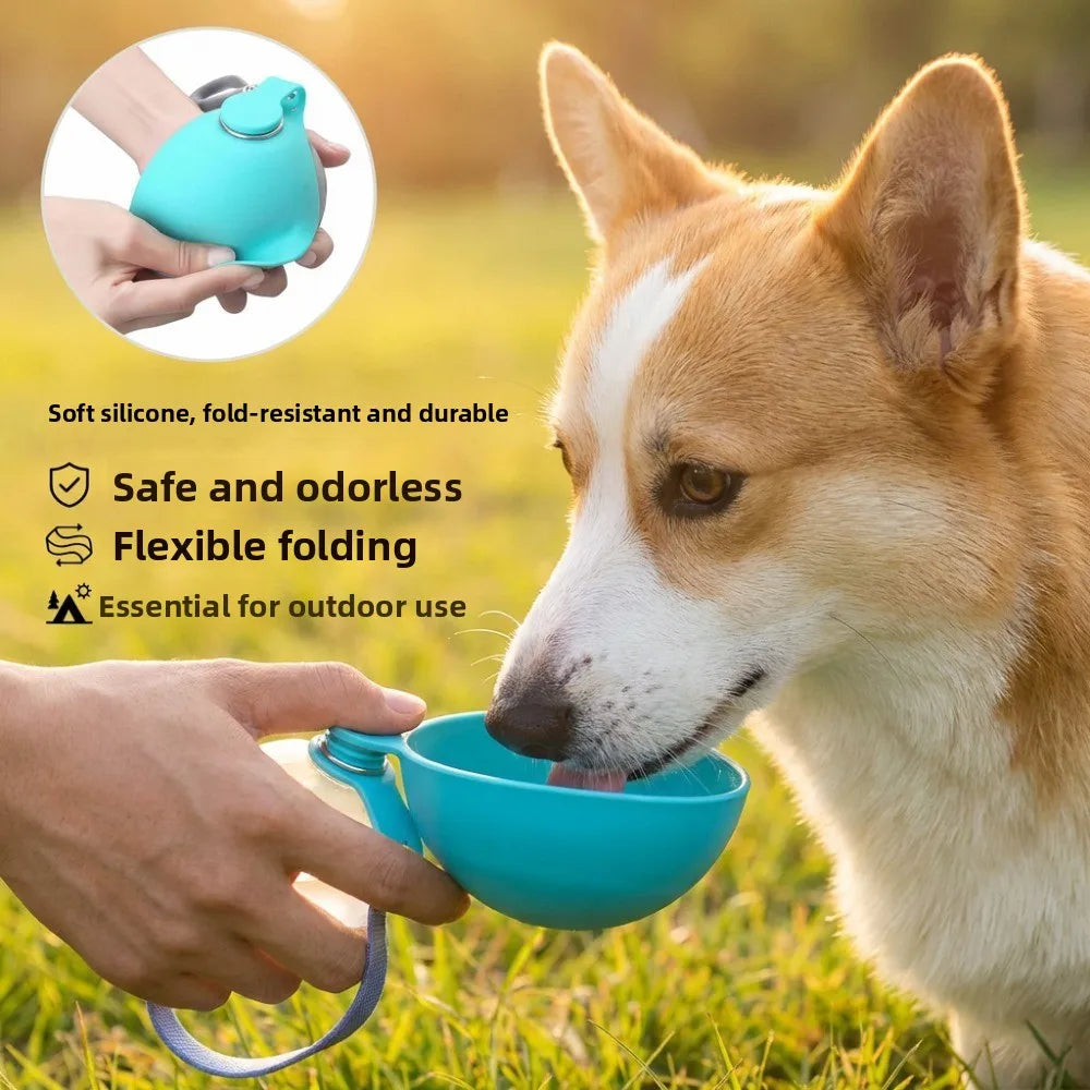 Stainless Steel Dog Water Bottle with Silicone Bowl 285 ml