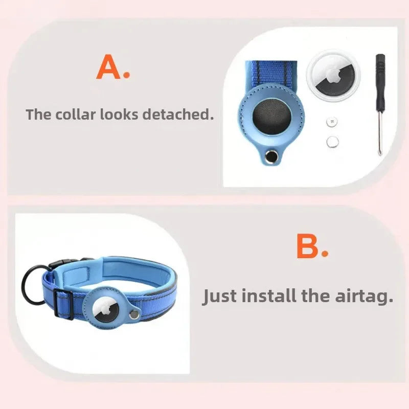 Reflective AirTag Dog Collar With Padded Nylon Design