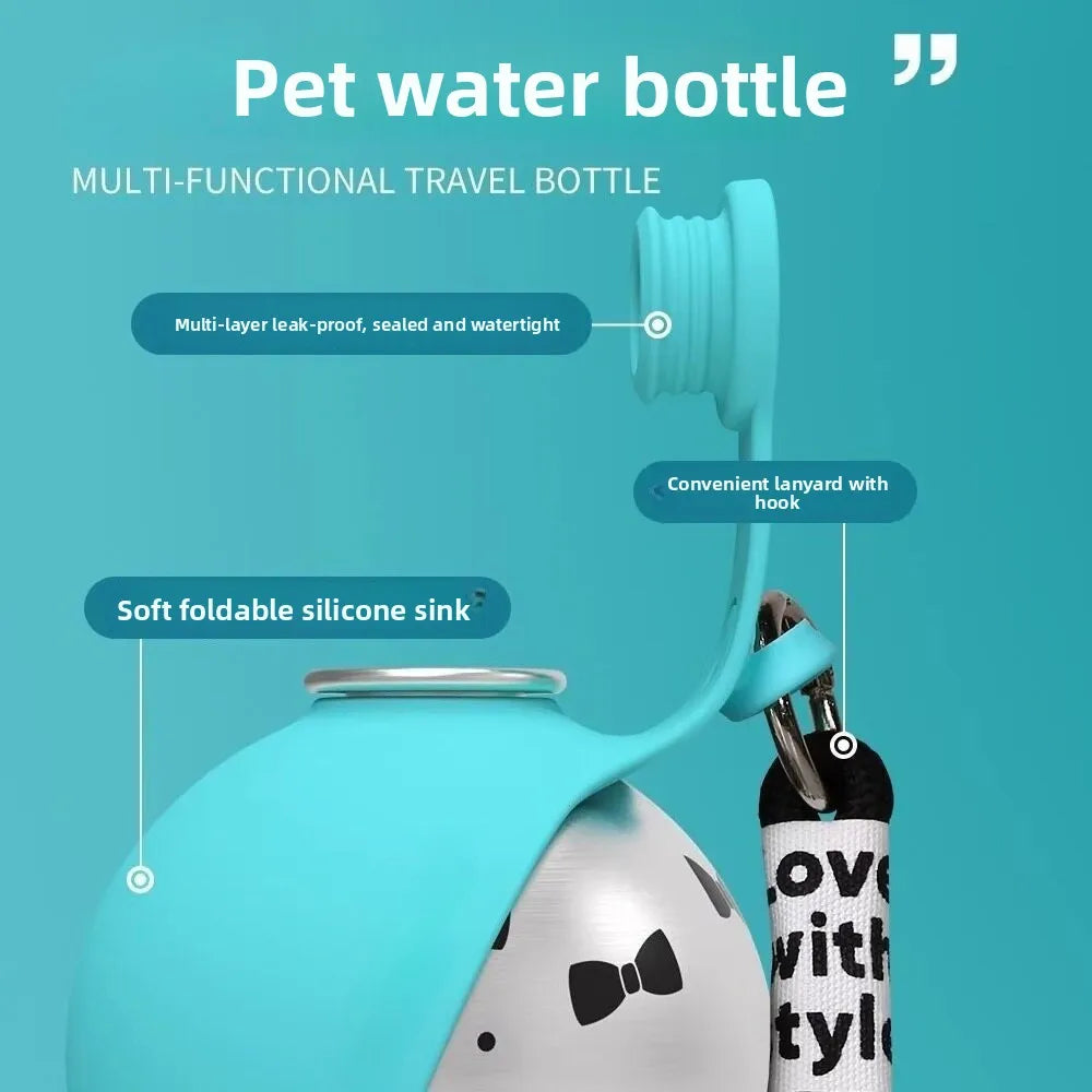Stainless Steel Dog Water Bottle with Silicone Bowl 285 ml